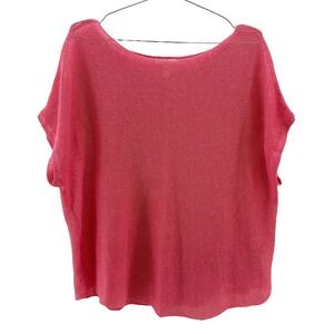 EILEEN FISHER Organic Linen‎ Open Knit Dolman Sweater • Large • coral pink